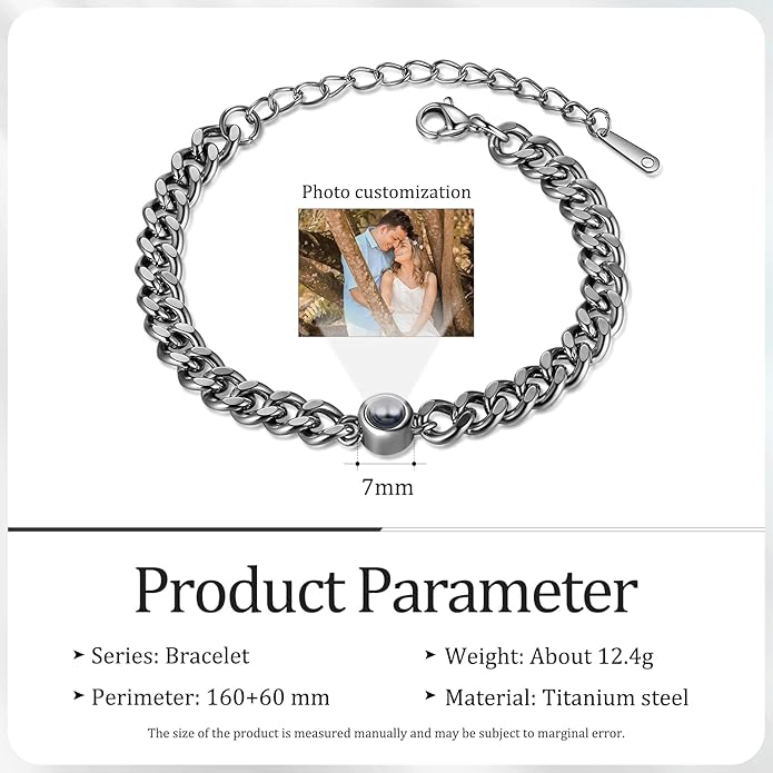 ROSI Personalized Bracelets with Picture Inside, Custom Projection Bracelets with Photos, Picture Bracelet Personalized Photo Gifts, Memorial Gifts for Women Mom Family Couple Girl