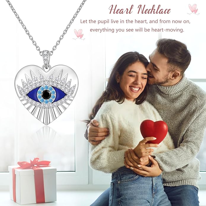 Jewmon 925 Sterling Silver Evil Eye Necklace for Women Lucky Turkey Eye of Proection Necklace Evil Eye Jewelry Gifts for Mom Daughter Grandma