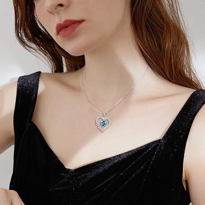 Birthstone Necklace for Women 925 Sterling Silver Infinity Heart Birthstone Pendant Necklace Infinity Heart Jewelry Birthday Holiday Gifts for Her