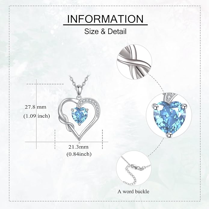 Birthstone Necklace for Women 925 Sterling Silver Infinity Heart Birthstone Pendant Necklace Infinity Heart Jewelry Birthday Holiday Gifts for Her