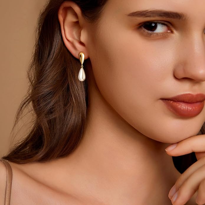 Zeffy Pearl Earrings for Women 14k Gold/Silver Pearl Drop Earrings Long White Pearl Tassel Dangle Statement Earrings Bridal Wedding Dainty Prom Earrings Birthday Gifts Jewelry