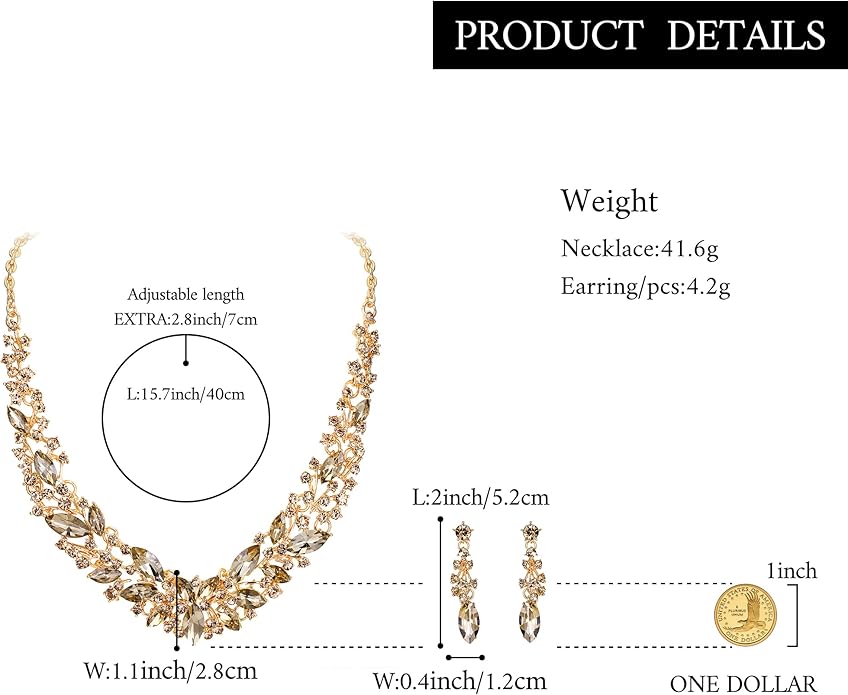 BriLove Women's Wedding Bridal Austrian Crystal Marquise Cluster Collar Necklace Dangle Earrings Set