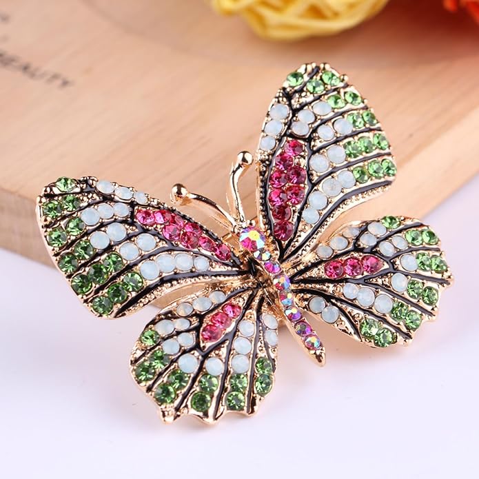 ESIW 6 PCS Multicolor Rhinestone Crystal Butterfly Brooch Pin Lapel Pin for Women