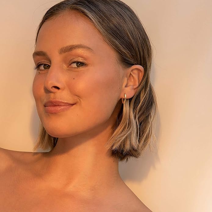 Gold Huggie Hoop Earrings 14K Gold Plated Dainty Chunky Thick Hoop Diamond Cubic Zriconia Inlay Sleeper Tiny Delicate Boho Beach Simple Hypoallergenic Jewelry Gift for Her
