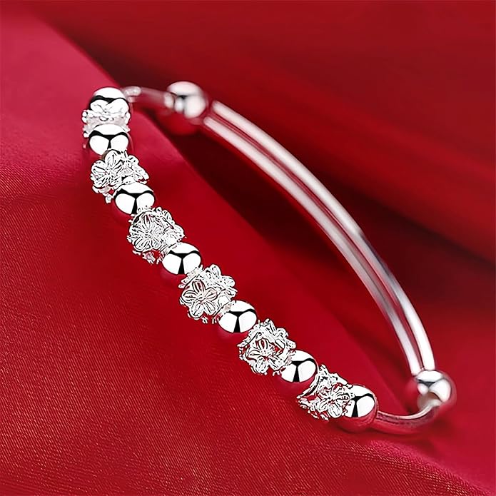 S925 Silver Bangle Bracelet for Women, Elegant Women‘s Sterling Silver Bracelet Bangle Adjustable 6.4-7.8 inches Small Size