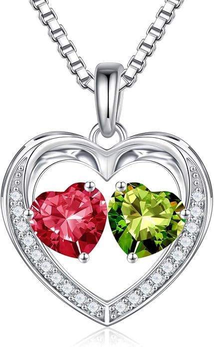 Iefil Christmas Gifts for Women Wife - 925 Sterling Silver Heart Birthstone Necklace, Anniversary Birthday Gifts for Women Wife Girlfriend Mom, Birthstone Jewelry Gift for Her