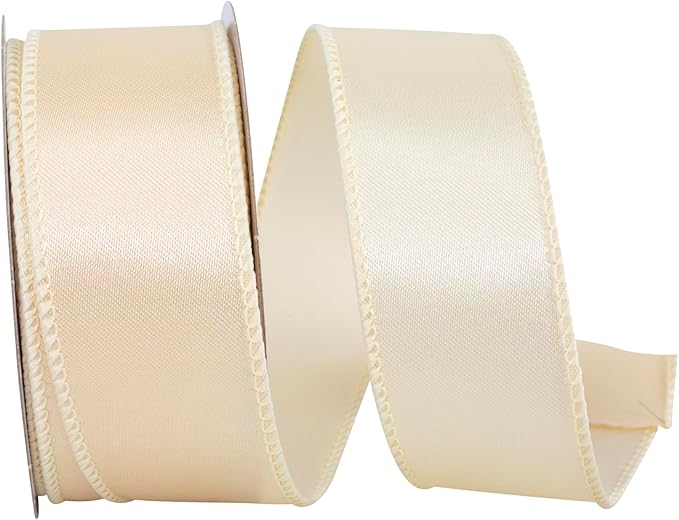 Ribbon - Satin Value Wired Edge Ribbon, Ivory, 1-1/2 Inch, 10 Yards