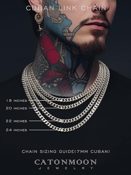 catonmoon 7mm Miami Cuban Link Chain Necklace for Men And Women, 316l Stainless Steel And 925 Sterling Silver Filled, Available In 18/20/22/24/26/28/30 Inches Silver Chain for Men Necklace