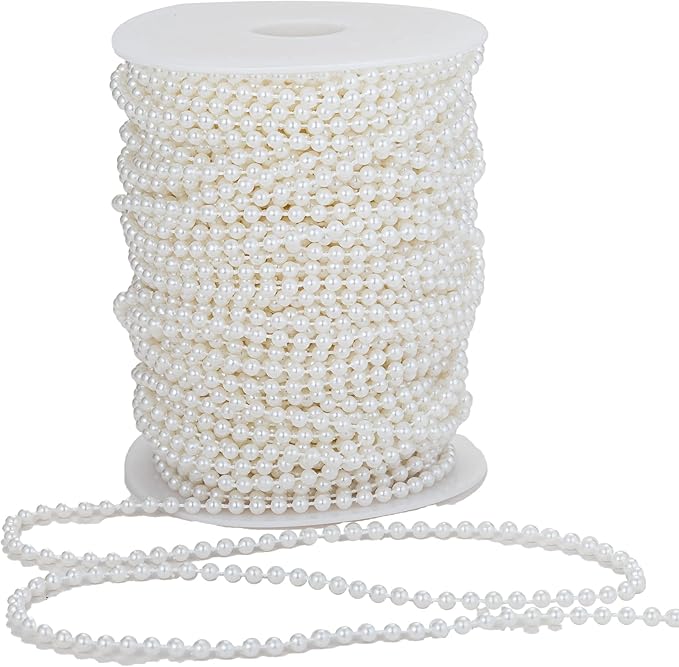 YoungJewl 4mm Crafts Faux Pearl Beads Garland Pearl Bead Roll Strand of Pearls to Decorate Floral Centerpieces Wedding Party Favor Christmas Tree(131 Feet Ivory)
