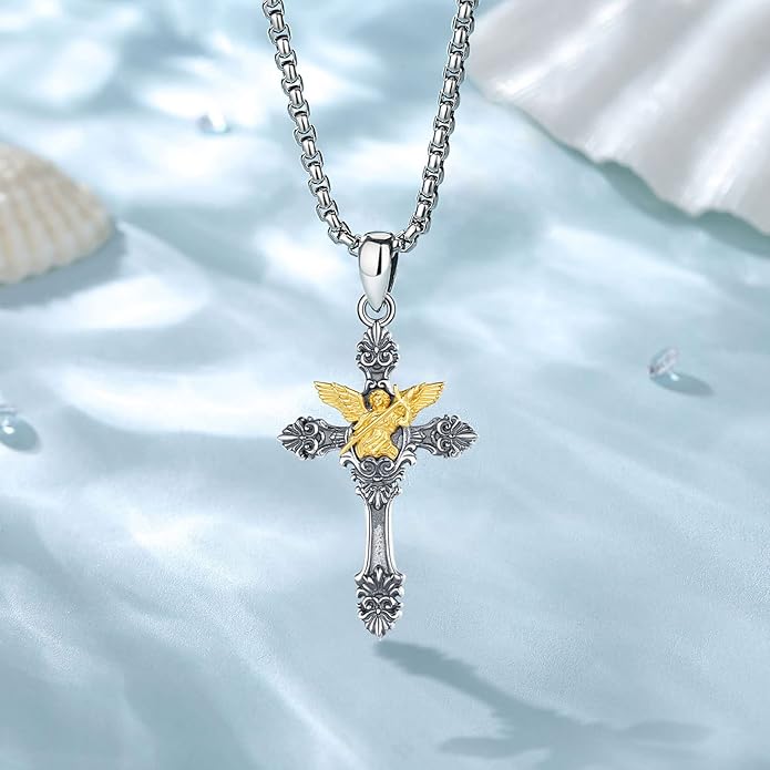 EUDORA 925 Sterling Silver St Christopher/St Benedict/St Michael/Virgin Mary/San Judas Tadeo/Good Shepherd Cross/Archangel Necklace Medal Pendant Protection Religious Amulet Jewelry For Men Women