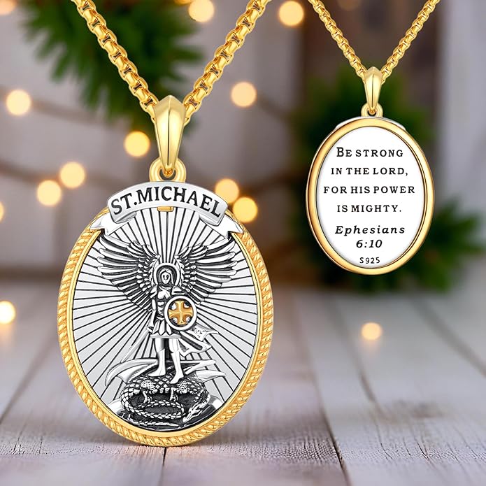 Taioiat Saint Necklace 925 Sterling Silver St Necklace Amulet Pendant Jewelry Religious Gift for Men Women