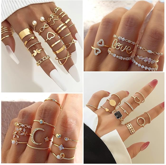 IFKM Gold Knuckle Rings Set For Women Vintage Stackable Joint Finger Midi Rings Dainty Cubic Zirconia Crystal Simple Twist Hollow Cute Rings Pack Jewelry Gift