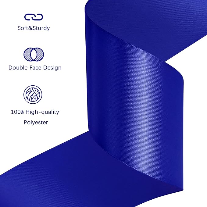 LEEQE Cobalt Blue Satin Ribbon 3 inch X 15 Yards Polyester Ribbon for Gift Wrapping Very Suitable for Weddings Party Hair Bow Invitation Decorations and More