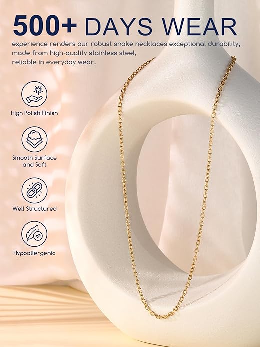 Suplight Stainless Steel Cable Chain Necklaces for Men Women 14K Gold/Black/Rose Gold Plated Cable Link Chains, 2mm Thin & Dainty & Sturdy Chains for Pendant 14"-30" Length