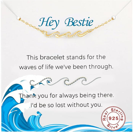 Gift for Best Friends Female,Wave Friendship Bracelet for Women,Bestie Gifts for Women,925 Sterling Silver Bracelet Gifts for Friends Birthday Gift Graduation Gift