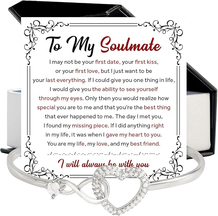 To My Soulmate Bracelet For Women With Heartfelt Message Card & Elegant Box, Bracelet For Girls, Soulmate Birthday, Wedding, Christmas Jewelry Gift From Boyfriend, Husband