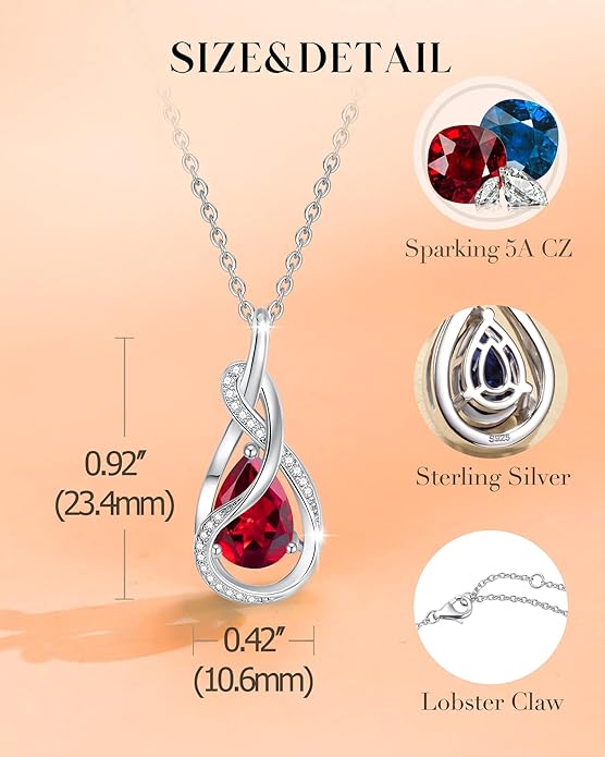 FANCIME TimelessTie Birthstone Necklace for Women White Gold Plated Sterling Silver Ribbon Design Jewelry Knot Pendant Fine Jewelry Gemstone Birthday Graduation Anniversary Christmas Gifts for Women Wife Mother Her