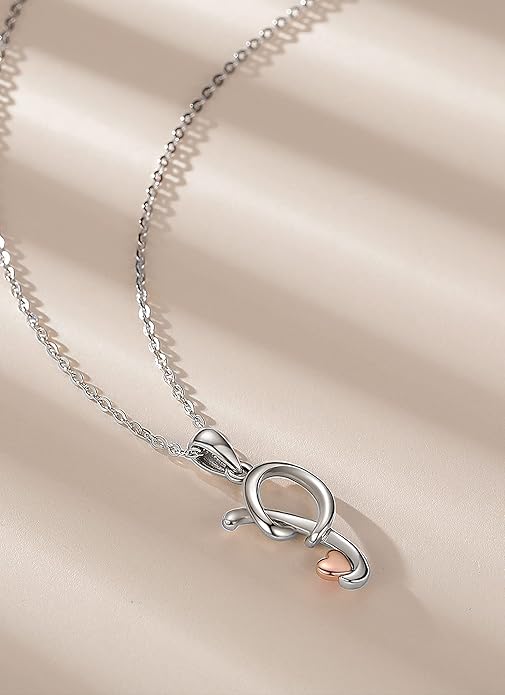 CELESTIA 925 Sterling Silver Initial Necklaces 26 Letter with Rose Gold Heart - 18 Inch Chain