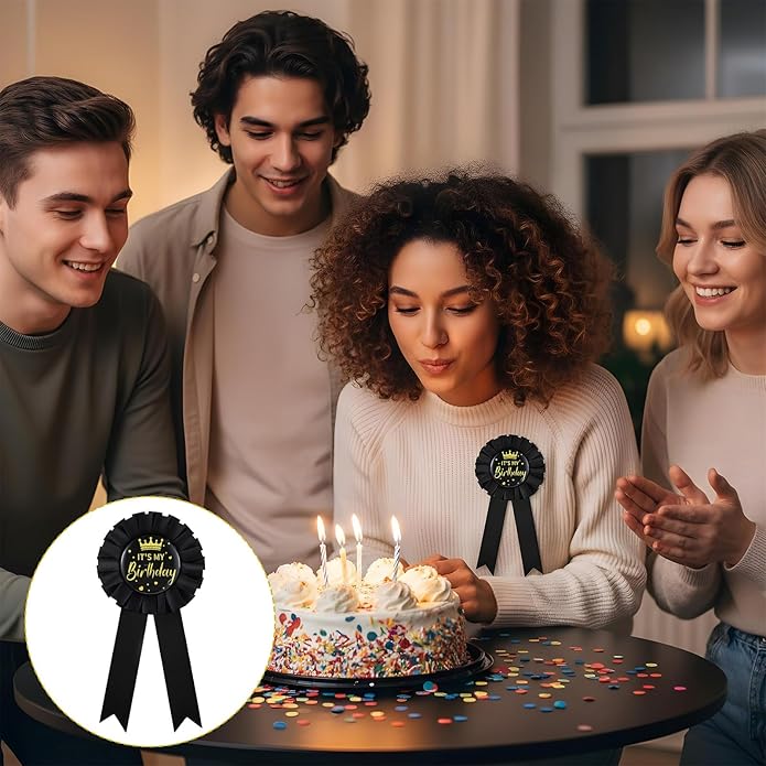 4 Pcs Happy Birthday Pin Birthday Queen Ribbon Buttons Happy Birthdays Badge Pins for Women Men Colorful Satin Corsage Fabric Birthdays Party Award Brooches Decorations Black 6.10 × 3.15 Inch