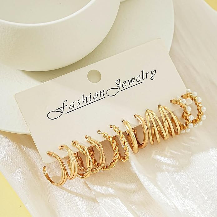 24 Pairs Chunky Gold Hoop Earrings Set for Women, Hypoallergenic Fashion Statement Hoops Earrings Pack Assorted Small Big Twisted Hoop Jewelry for Gift