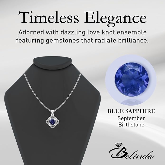 Women 925 Sterling Silver Cute Love Knot Sparkling Gemstone Push Back Stud Earrings Hanging Pendant Necklace Beautiful Fine Jewelry Accessory Set, 1.65 Carat