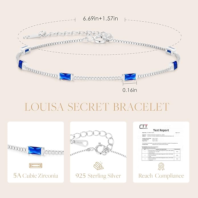 LOUISA SECRET Birthstone Bracelets for Women, 925 Sterling Silver Dainty Simple Women Charm Link Bracelet, Birthday Anniversary Christmas Jewelry Gifts for Women Wife Mom Her