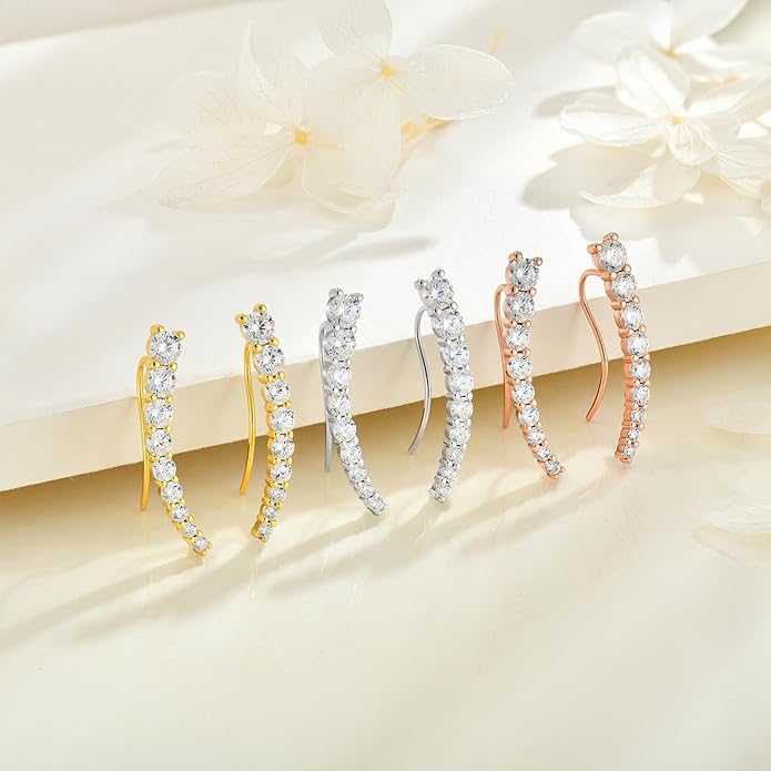 Climber Earrings for Women 925 Sterling Silver Ear Crawler Earrings White/Yellow/Rose Gold Plated Cubic Zirconia Earrings Jewelry