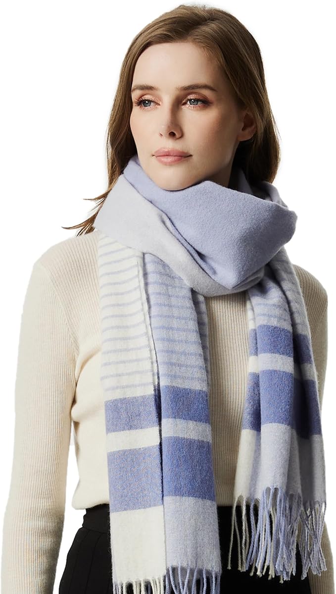 EURKEA 100% Cashmere 2025 Winter Scarf for Women Fringed Edges Warm & Soft Lightweight Solid/Plaid/Two-Tone Free Size