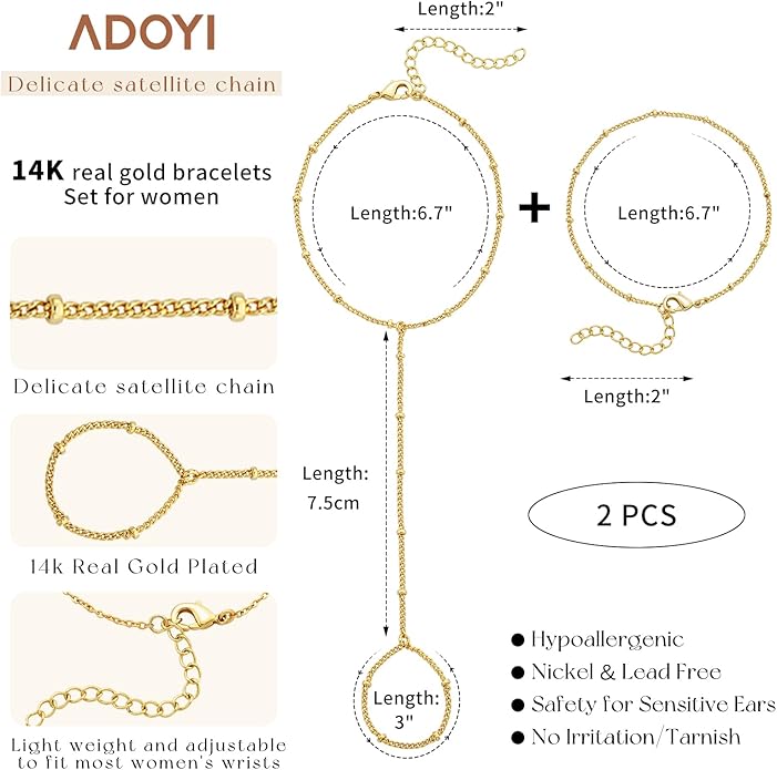 adoyi Gold Bracelets for Women, 14K Gold Plated Stackable Bracelet Stack Set Adjustable Charm Paperclip Chain Cuban Link Layered Waterproof Jewelry Sets Gifts for Womens 6.0/6.8/7.2"