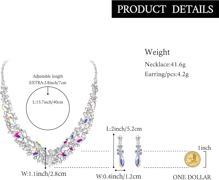 BriLove Women's Wedding Bridal Austrian Crystal Marquise Cluster Collar Necklace Dangle Earrings Set