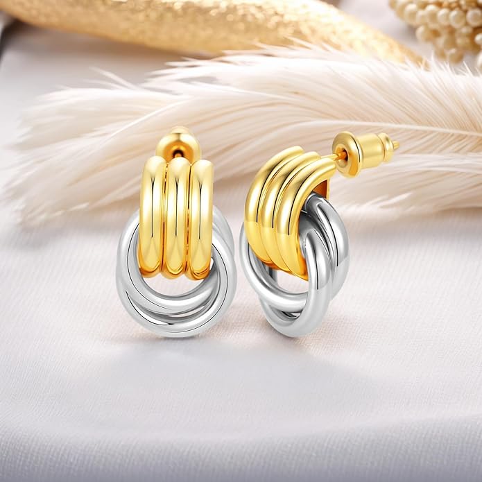 Trendy 14K Gold Plated Knot Earrings are Thick and Charming Pendant Earrings for Women They are Lightweight Hypoallergenic Fashion Accessories Jewelry Gifts for Women