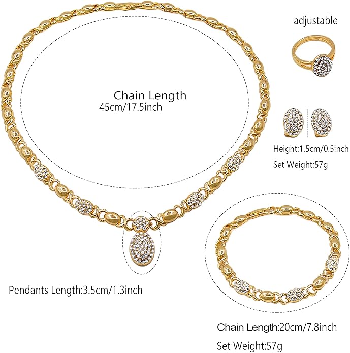 Gold Jewelry Sets for Women 18K Gold/Silver Filled Jewelry Necklace Set Wedding Bridal Fashion Jewelry Sets Women Accessories Bracelets Earrings and Rings Sweetheart Gifts