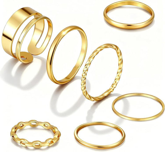 FAXHION Gold Knuckle Rings Set for Women Snake Chain Stacking Ring Vintage BOHO Midi Rings SIze Mixed