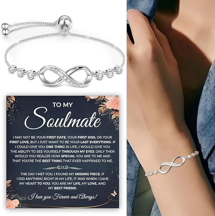 To My Soulmate Bracelet, Soulmate Bracelet For Women, Soulmate's Jewelry Gift From Boyfriend Husband Friend With Message Card And Box Meaning, Valentine Gifts For Her, Birthday Christmas Gifts