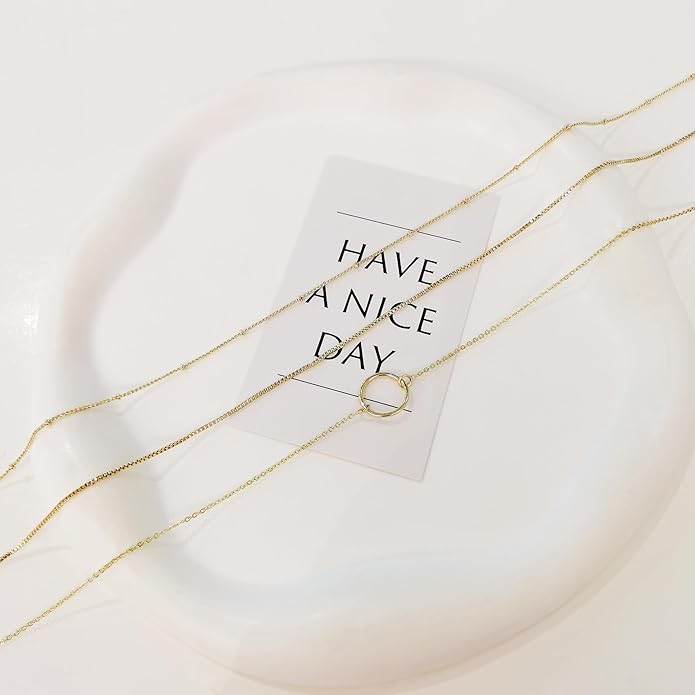 Gold Layered Necklaces for Women 14k Gold Plated Dainty Stackable Choker Necklaces for Women Trendy Layering Chain Cute Pendant Necklace Set Gold Jewelry for Women