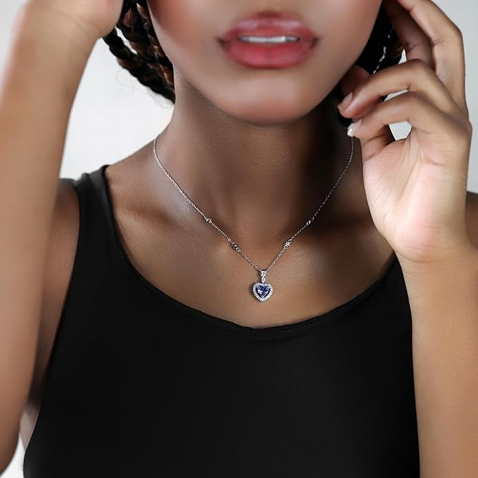 Pendant Necklaces for Women 925 Sterling Silver with Moissanite & Genuine Jewelry, Lucky Clover, Butterfly, Pink Crystal Heart Design, 14K White Gold Plated Nacklace, Mom Wife Women's Birthday Gifts