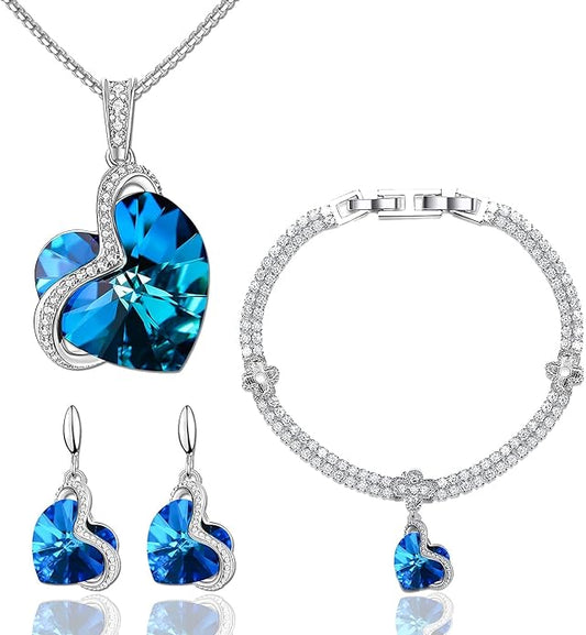 Charming Crystal Jewelry Sets For Women 18K White Gold Plating Bracelet Necklace And Earrings Sets For Wife Girlfriend Or Mothers Idea Gift For Mother's day