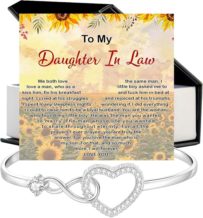 To My Beautiful Daughter In Law Bracelet From Mother-In-Law, Daughter In Law Birthday Gifts, Infinity Star Heart Bracelet For Her With Heartfelt Message Card & Elegant Box, Bonus Daughters Bracelets