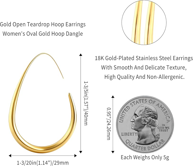 18k Gold Hoop Earrings - Hypoallergenic Silver Earrings for Women - Lightweight Hoop Jewelry 2 Pairs