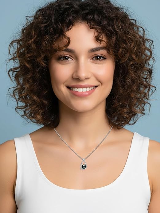 KANNSOAR Tahitian Black Pearl 18K White Gold Plated Sterling Silver Heart/Infinity/Four Leaf Clover Pendant Necklace Jewelry Gifts for Women Wife Mom Girlfriend Wedding Birthday Anniversary Christmas