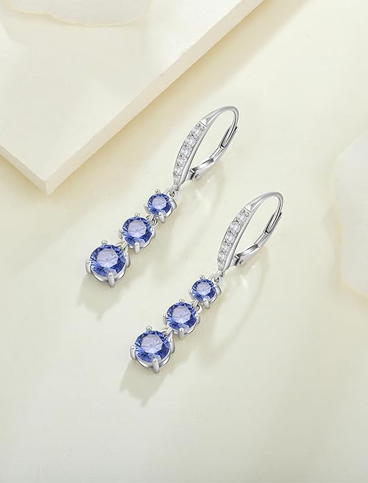 Starchenie Dangle Drop Earrings for Women 925 Sterling Silver Leverback Earrings Birthstone Jewelry