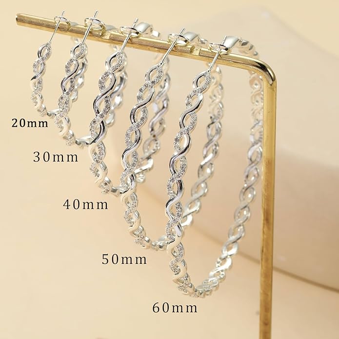 Senteria 925 Sterling Silver Earrings Hoops for Women Lightweight Twisted Hoop Earrings With Cubic Zirconia Hypoallergenic Hoops Earrings (20/30/40/50/60MM)