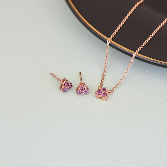 DEVSHINE 925 Sterling Silver Cluster Pendant & Earring Set with 2.5mm Round Natural Gemstones – Dainty Floral Design, Chain Included – Citrine, Rhodolite Garnet, Amethyst, Red Garnet & Sky Blue Topaz, 14K Gold & Rhodium Plating – Gift for Women