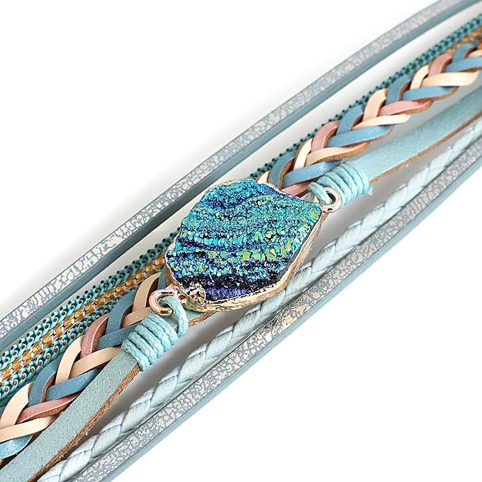 Fesciory Leopard Bracelet for Women, Boho Leather Wrap Multi-Layer Pearl Crystal Bracelet Bangle Jewelry