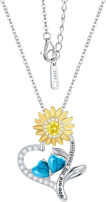 PERJI Valentine's Day Gifts for Women - 925 Sterling Silver Double Birthstone Sunflower Necklace, Anniversary Birthday Jewelry You are My Sunshine Gifts for Wife Couple Girlfriend 18"+2" Non Tarnish