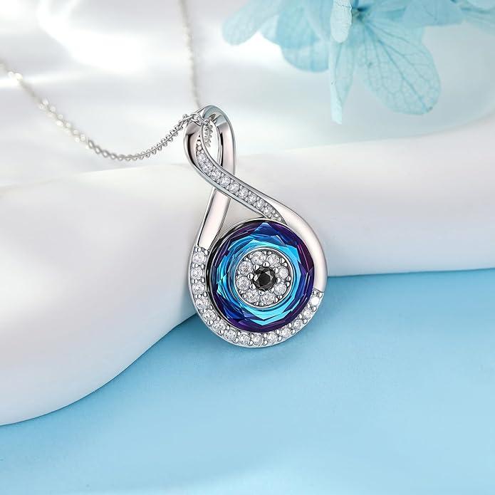 SNOWELLE Evil Eye Necklace 925 Sterling Silver Evil Eye Infinity Protection Pendant Good Luck Jewelry Gifts for Women
