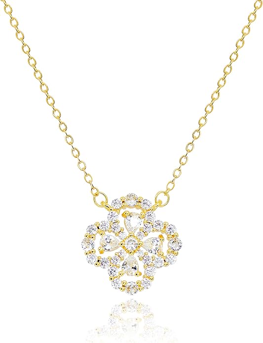 MUSEQVE Four Leaf Clover Necklace for Women Dainty Mother of Pearl White Black Onyx Pink Blue Mint Green Crystal Lucky Clover Pendant 14K Gold Plated Jewelry Gifts [CVRN]