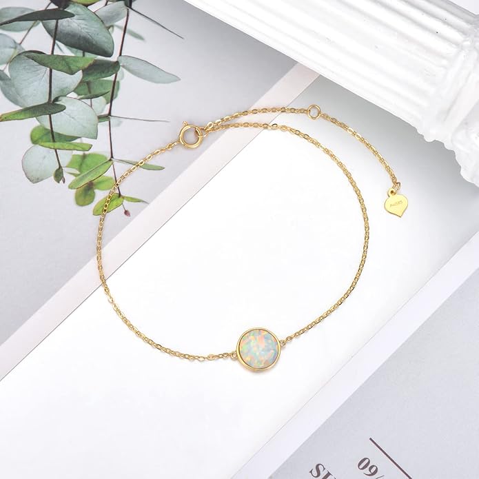 YDD 14k Solid Gold Butterfly Bracelet for Women Opal Butterfly Bracelets for Women Gold Opal Bracelet Opal Jewelry Gift for Her 6.5''-8.5''