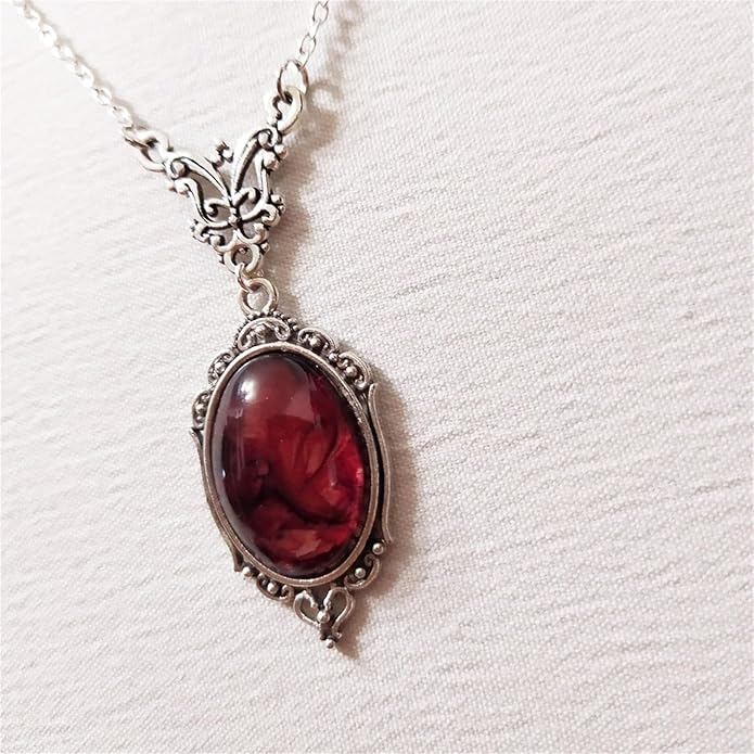 Gothic Vampire Necklace Vintage Stardust Crystal Cameo Pendant Necklace Punk Style Vampire Pendant Oval Necklace Satanic Demon Red Pendant Necklace Jewelry