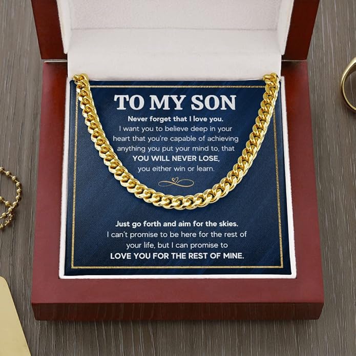 FG Family Gift Mall To My Son From Mom, Son Gifts From Mom and Dad, Mother and Son Necklace, Birthday Gift For My Son Graduation Christmas Cuban Link Chain Necklace Present